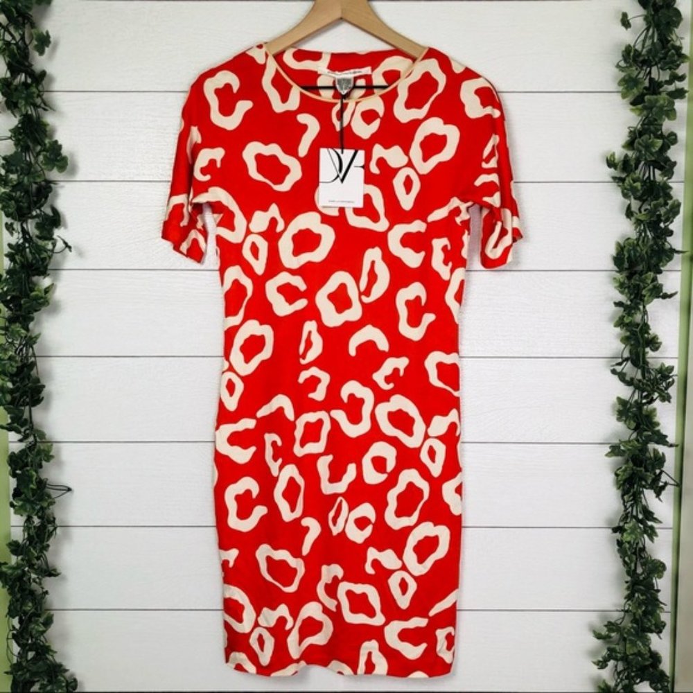 DVF Coral Silk Cyrano Leopard Falls Dress 8 NWT
